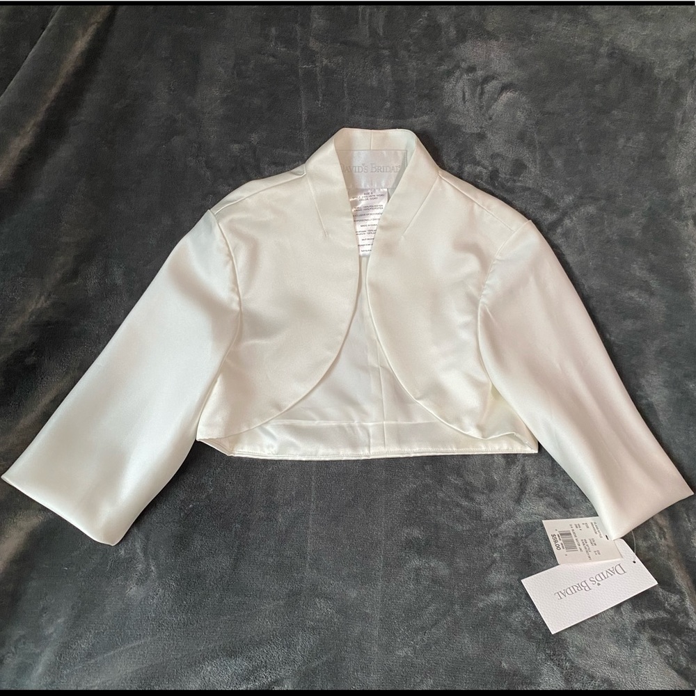 David’s Bridal 3/4 Sleeve Satin Jacket in Light Ivory